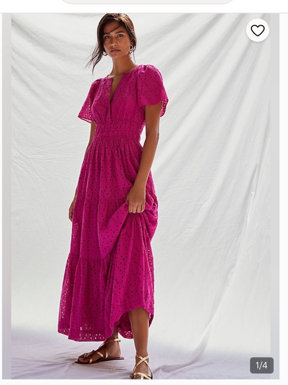 Anthropologie Somerset Magenta Eyelet Maxi Dress with V-Neck